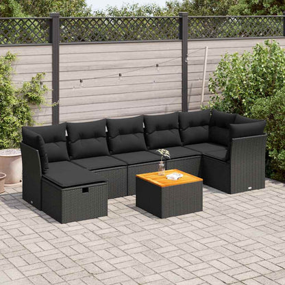 8-tlg. Garten-Sofagarnitur mit Kissen Schwarz Poly Rattan