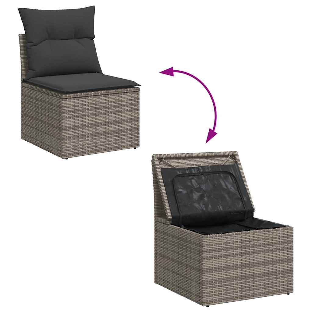 9-tlg. Garten-Sofagarnitur mit Kissen Grau Poly Rattan