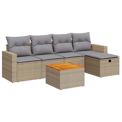 6-tlg. Garten-Sofagarnitur mit Kissen Beige Poly Rattan