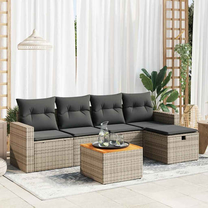 6-tlg. Garten-Sofagarnitur mit Kissen Grau Poly Rattan