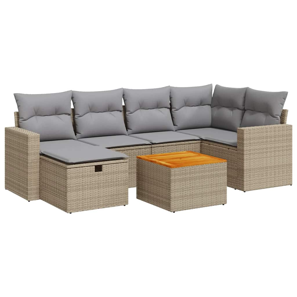 7-tlg. Garten-Sofagarnitur mit Kissen Beige Poly Rattan