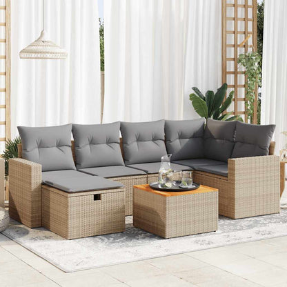 7-tlg. Garten-Sofagarnitur mit Kissen Beige Poly Rattan