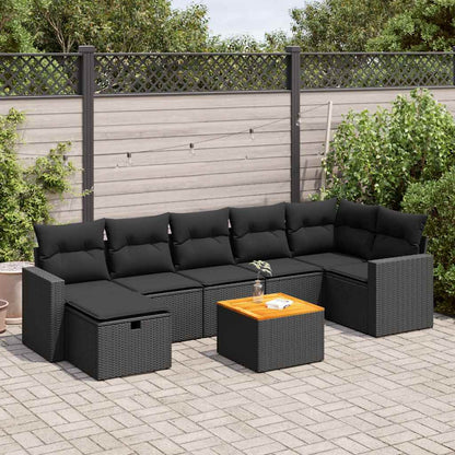 8-tlg. Garten-Sofagarnitur mit Kissen Schwarz Poly Rattan