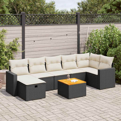 8-tlg. Garten-Sofagarnitur mit Kissen Schwarz Poly Rattan