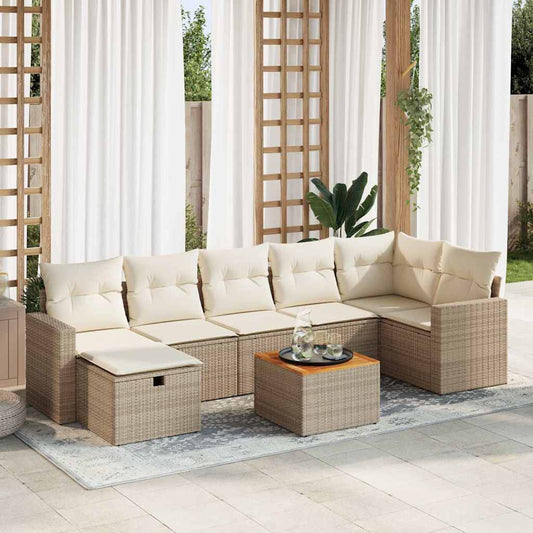 8-tlg. Garten-Sofagarnitur mit Kissen Beige Poly Rattan