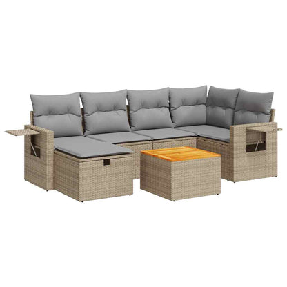 7-tlg. Garten-Sofagarnitur mit Kissen Beige Poly Rattan