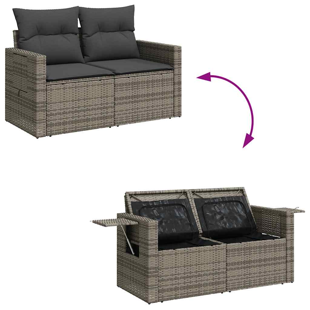 8-tlg. Garten-Sofagarnitur mit Kissen Grau Poly Rattan