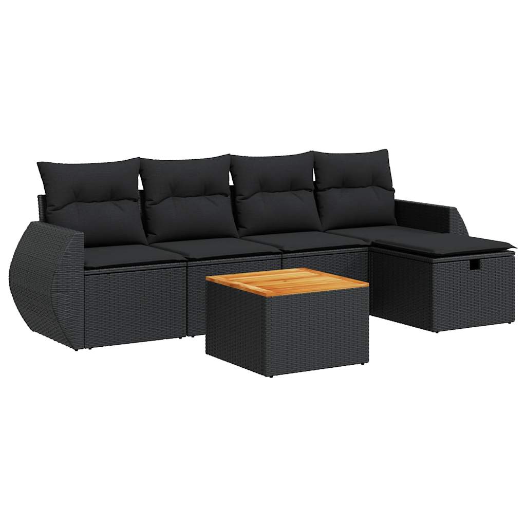 6-tlg. Garten-Sofagarnitur mit Kissen Schwarz Poly Rattan