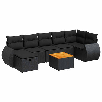 8-tlg. Garten-Sofagarnitur mit Kissen Schwarz Poly Rattan