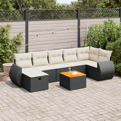 8-tlg. Garten-Sofagarnitur mit Kissen Schwarz Poly Rattan