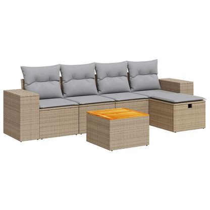 6-tlg. Garten-Sofagarnitur mit Kissen Beige Poly Rattan