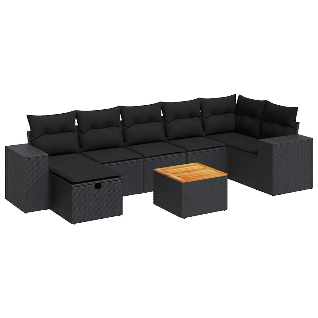 8-tlg. Garten-Sofagarnitur mit Kissen Schwarz Poly Rattan