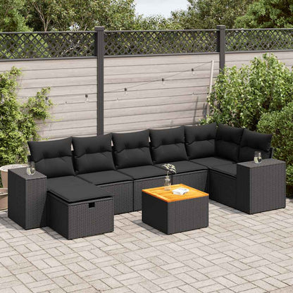 8-tlg. Garten-Sofagarnitur mit Kissen Schwarz Poly Rattan