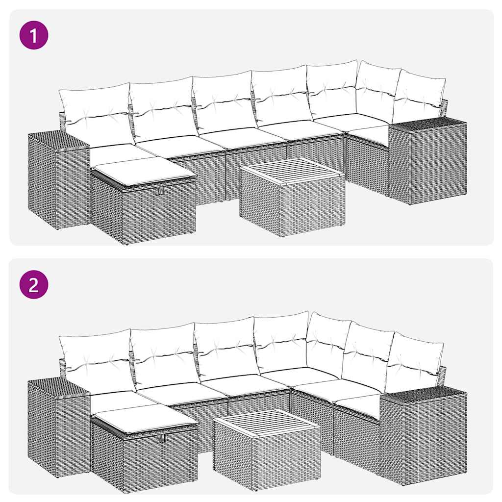 8-tlg. Garten-Sofagarnitur mit Kissen Schwarz Poly Rattan