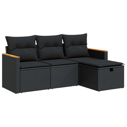 4-tlg. Garten-Sofagarnitur mit Kissen Schwarz Poly Rattan