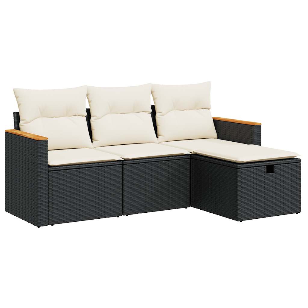 4-tlg. Garten-Sofagarnitur mit Kissen Schwarz Poly Rattan