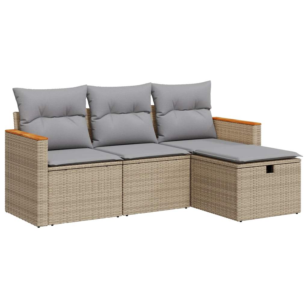 4-tlg. Garten-Sofagarnitur mit Kissen Beige Poly Rattan