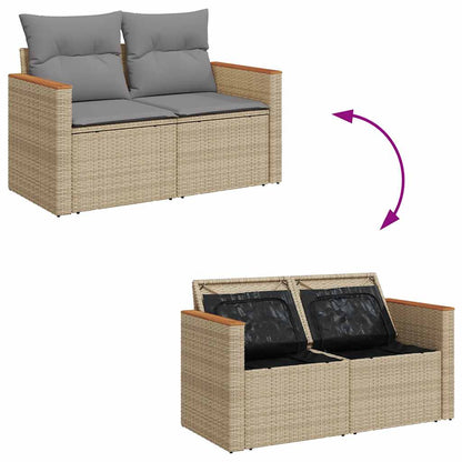 4-tlg. Garten-Sofagarnitur mit Kissen Beige Poly Rattan