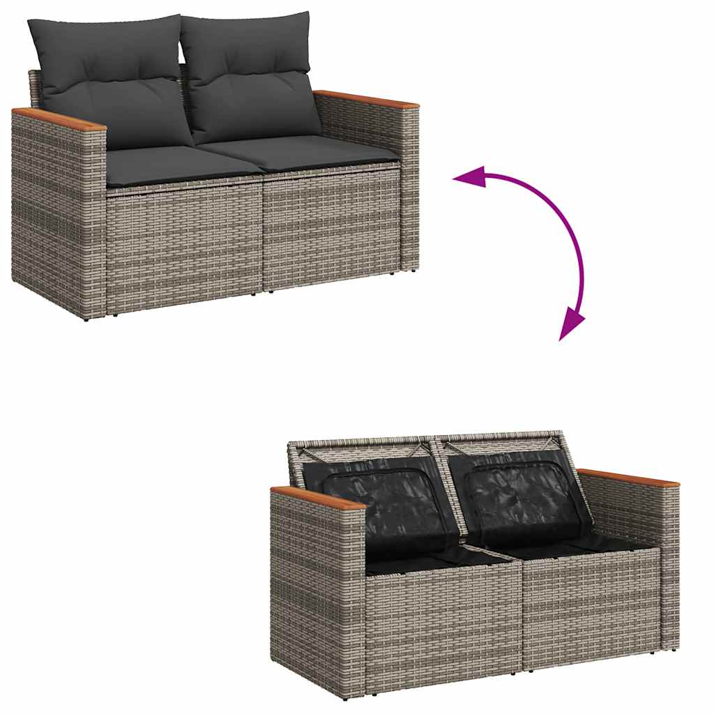 4-tlg. Garten-Sofagarnitur mit Kissen Grau Poly Rattan