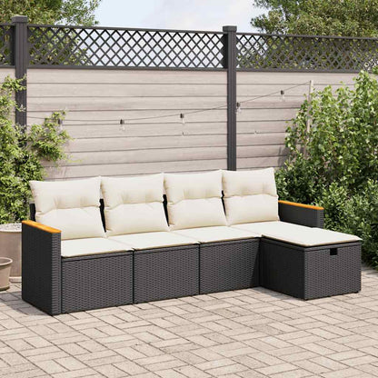 5-tlg. Garten-Sofagarnitur mit Kissen Schwarz Poly Rattan