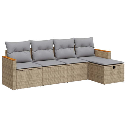 5-tlg. Garten-Sofagarnitur mit Kissen Beige Poly Rattan