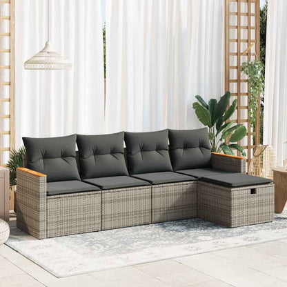 5-tlg. Garten-Sofagarnitur mit Kissen Grau Poly Rattan