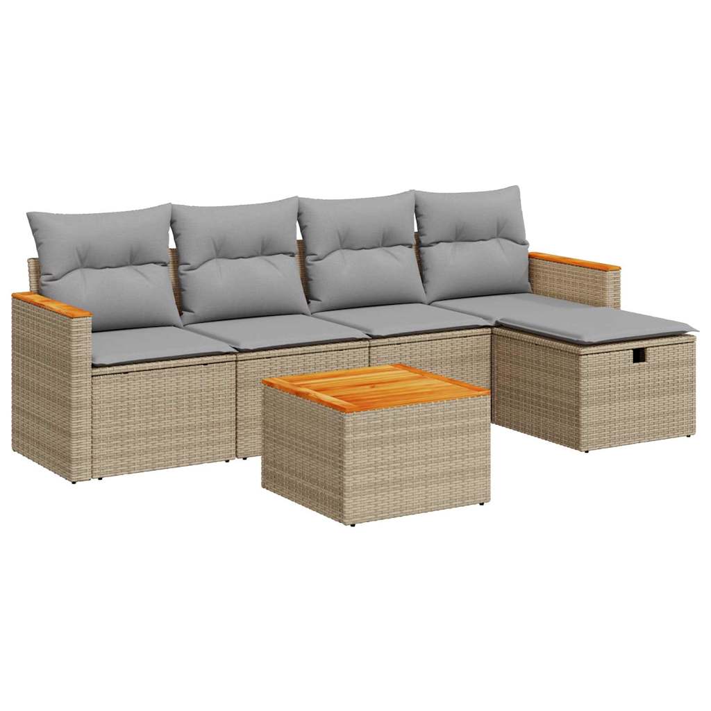 6-tlg. Garten-Sofagarnitur mit Kissen Beige Poly Rattan