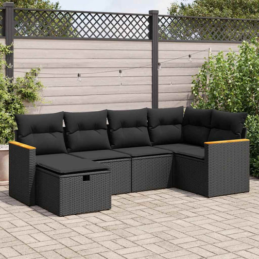 6-tlg. Garten-Sofagarnitur mit Kissen Schwarz Poly Rattan