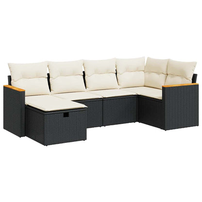 6-tlg. Garten-Sofagarnitur mit Kissen Schwarz Poly Rattan