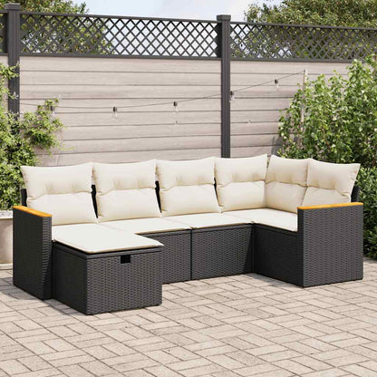 6-tlg. Garten-Sofagarnitur mit Kissen Schwarz Poly Rattan