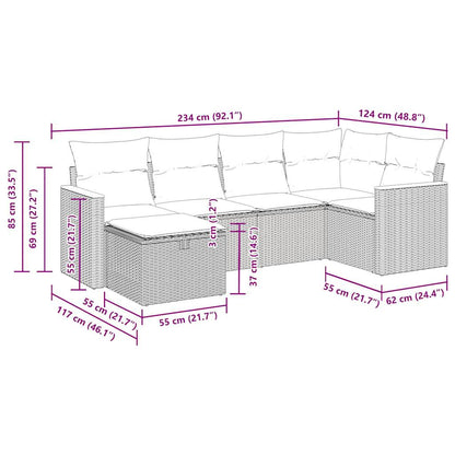 6-tlg. Garten-Sofagarnitur mit Kissen Beige Poly Rattan