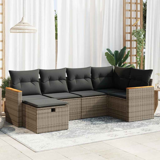 6-tlg. Garten-Sofagarnitur mit Kissen Grau Poly Rattan