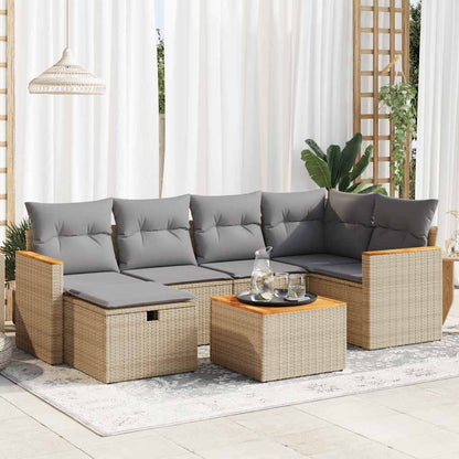 7-tlg. Garten-Sofagarnitur mit Kissen Beige Poly Rattan