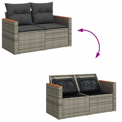 7-tlg. Garten-Sofagarnitur mit Kissen Grau Poly Rattan