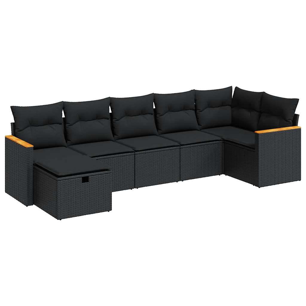 7-tlg. Garten-Sofagarnitur mit Kissen Schwarz Poly Rattan