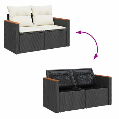 7-tlg. Garten-Sofagarnitur mit Kissen Schwarz Poly Rattan