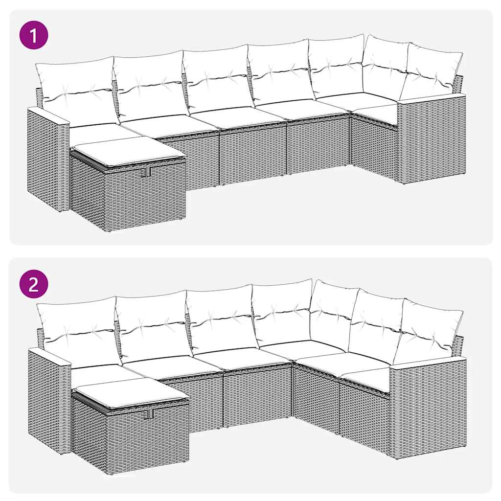 7-tlg. Garten-Sofagarnitur mit Kissen Beige Poly Rattan