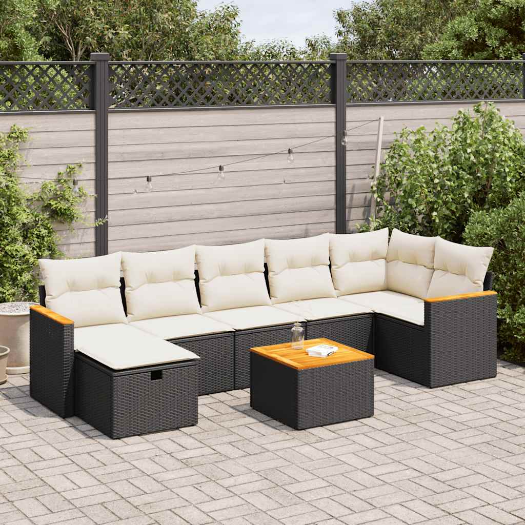 8-tlg. Garten-Sofagarnitur mit Kissen Schwarz Poly Rattan