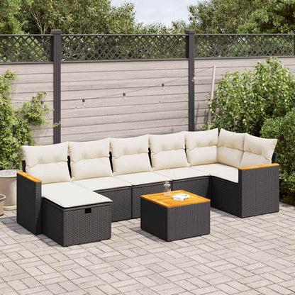 8-tlg. Garten-Sofagarnitur mit Kissen Schwarz Poly Rattan