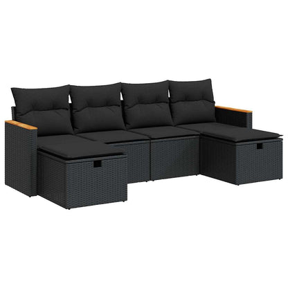 6-tlg. Garten-Sofagarnitur mit Kissen Schwarz Poly Rattan