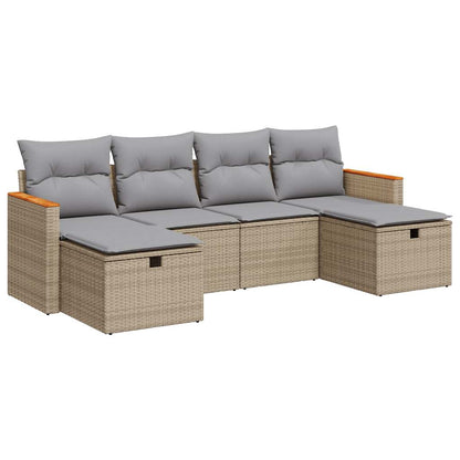 6-tlg. Garten-Sofagarnitur mit Kissen Beige Poly Rattan