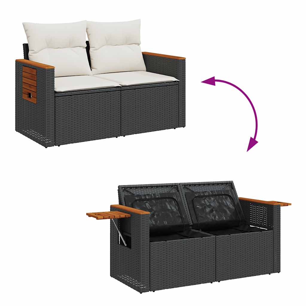 4-tlg. Garten-Sofagarnitur mit Kissen Schwarz Poly Rattan