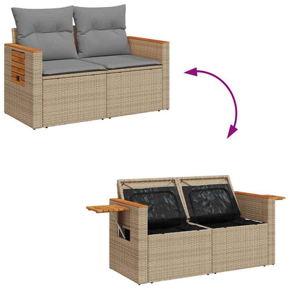 4-tlg. Garten-Sofagarnitur mit Kissen Beige Poly Rattan