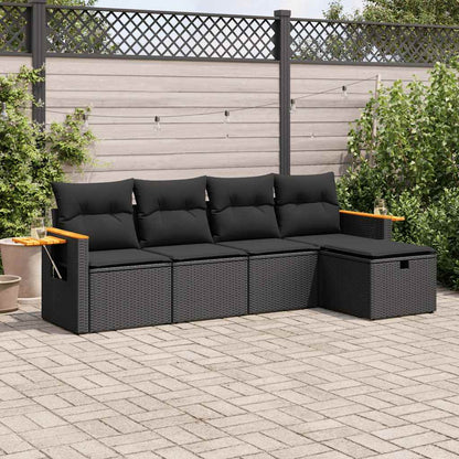 5-tlg. Garten-Sofagarnitur mit Kissen Schwarz Poly Rattan