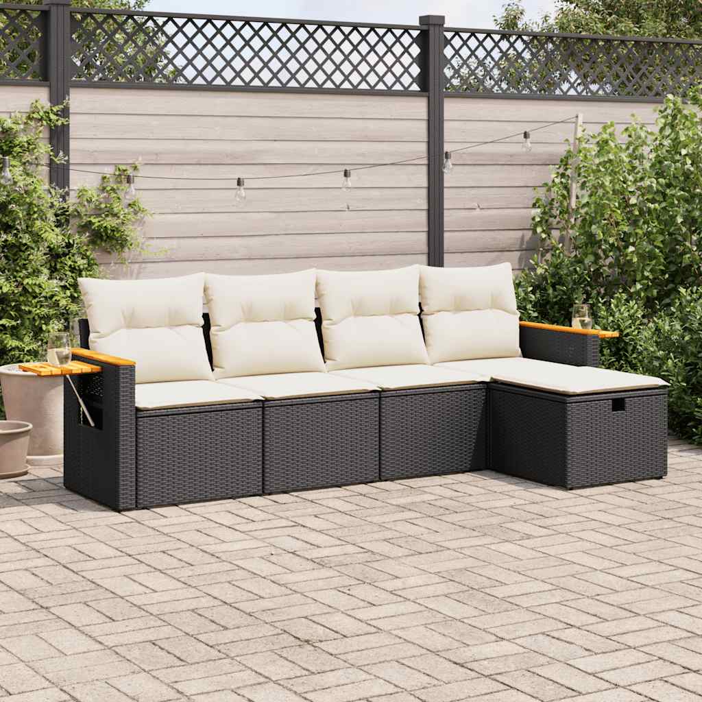 5-tlg. Garten-Sofagarnitur mit Kissen Schwarz Poly Rattan