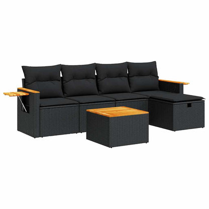 6-tlg. Garten-Sofagarnitur mit Kissen Schwarz Poly Rattan