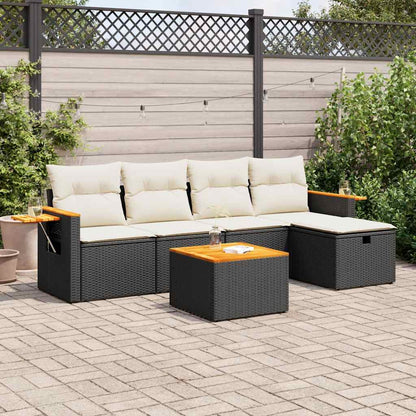 6-tlg. Garten-Sofagarnitur mit Kissen Schwarz Poly Rattan