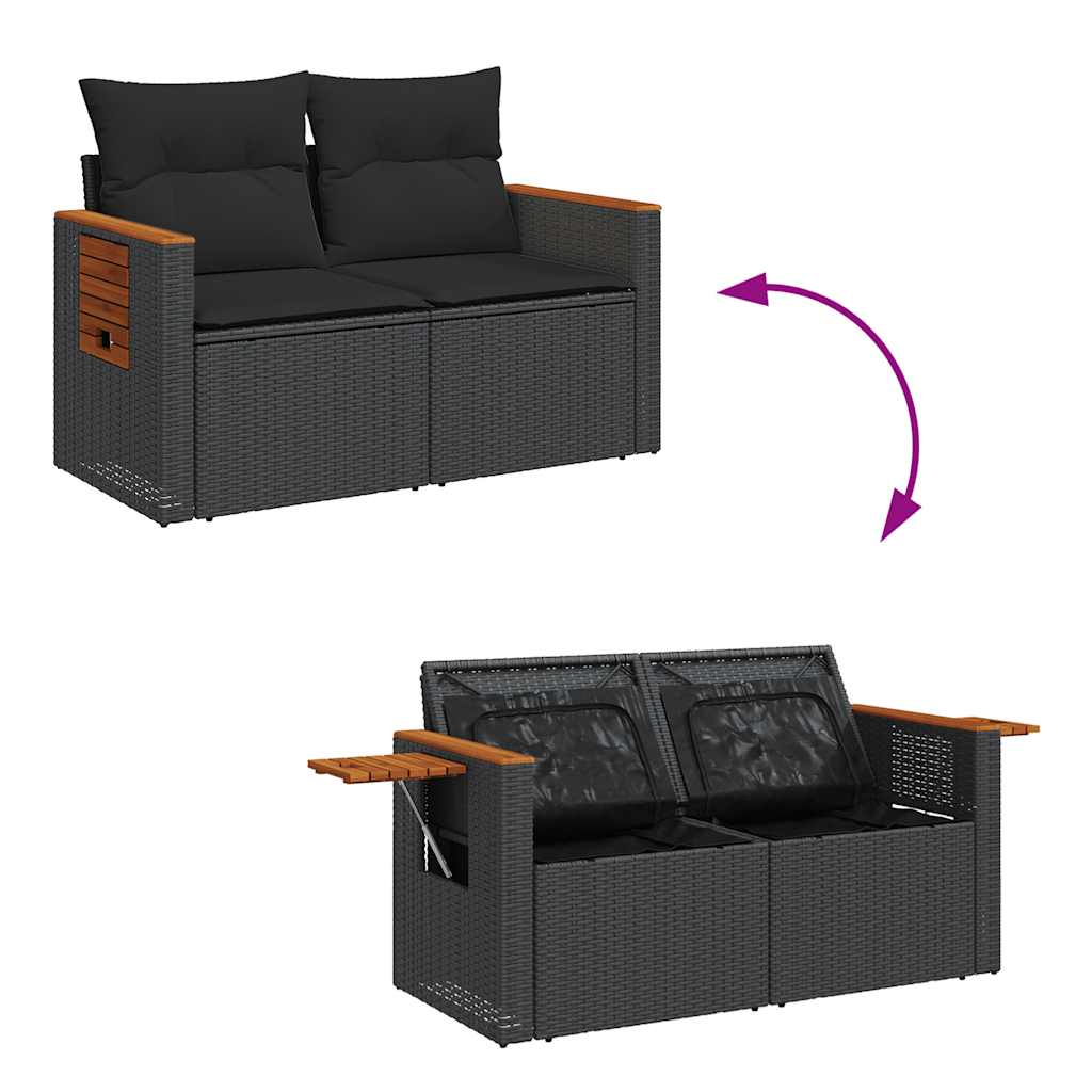 8-tlg. Garten-Sofagarnitur mit Kissen Schwarz Poly Rattan