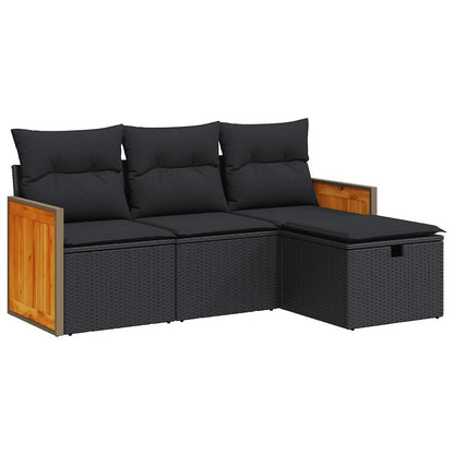 4-tlg. Garten-Sofagarnitur mit Kissen Schwarz Poly Rattan