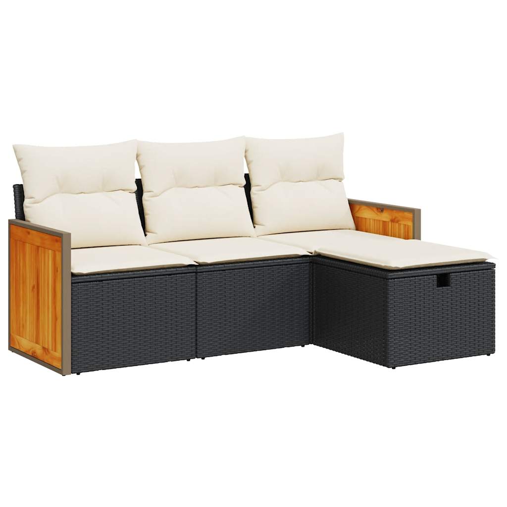 4-tlg. Garten-Sofagarnitur mit Kissen Schwarz Poly Rattan